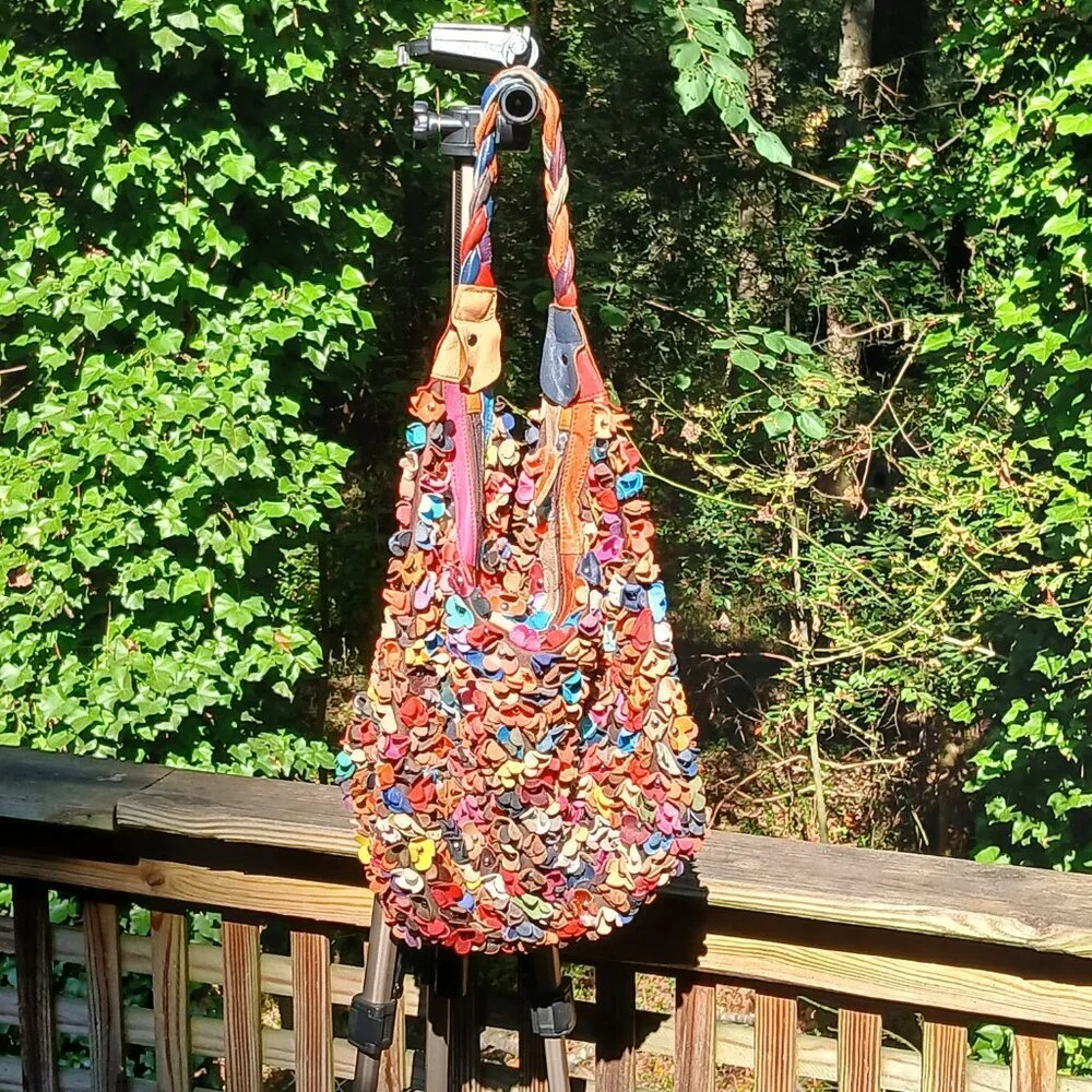 Vintage 3D Leather Flowers Hobo Bag * Super Roomy ~ Autumn Color Pop!